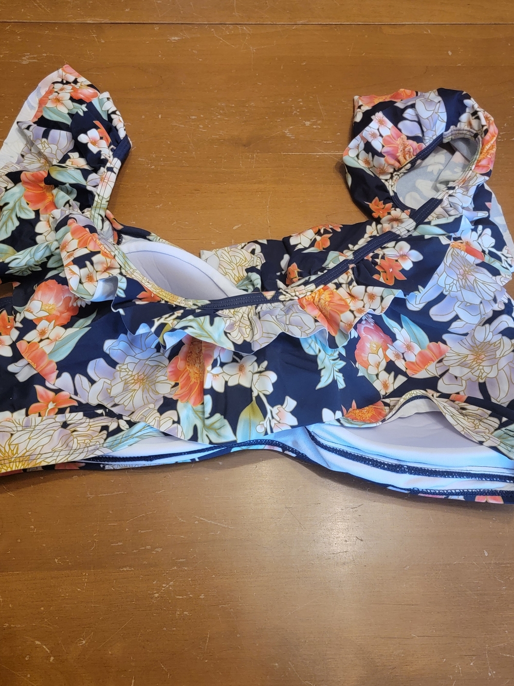 MeetCurve Ruffle Bikini Navy with Floral Print High Waist Bottom 3X NWT - Picture 5 of 13